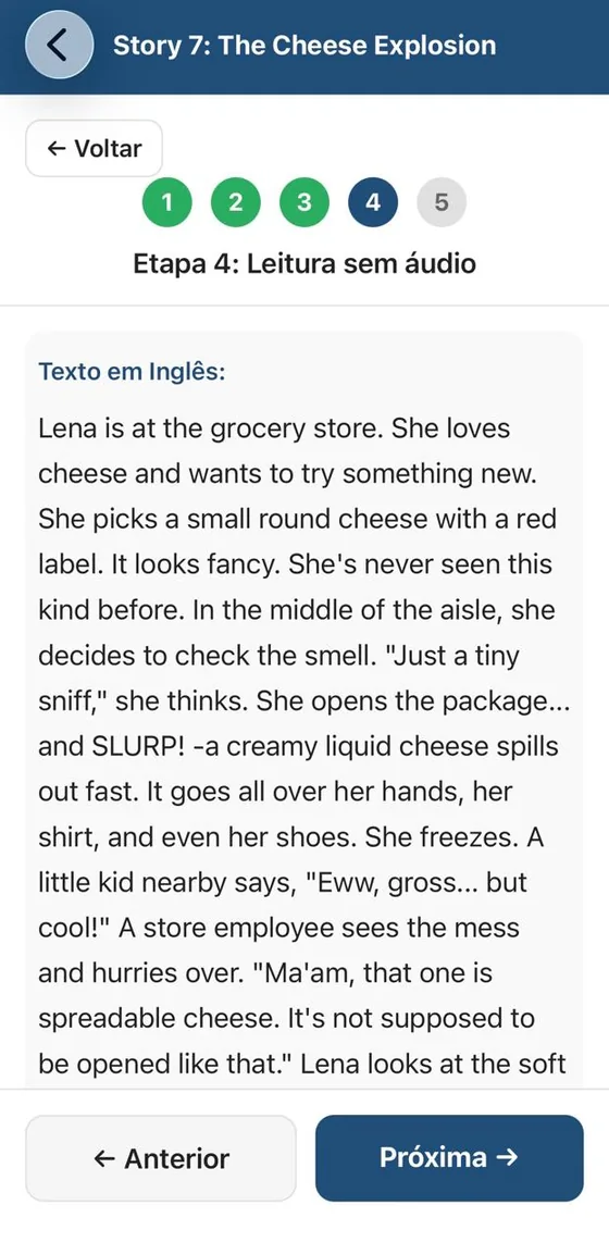 Etapa 4 do app: leitura em inglês sem áudio