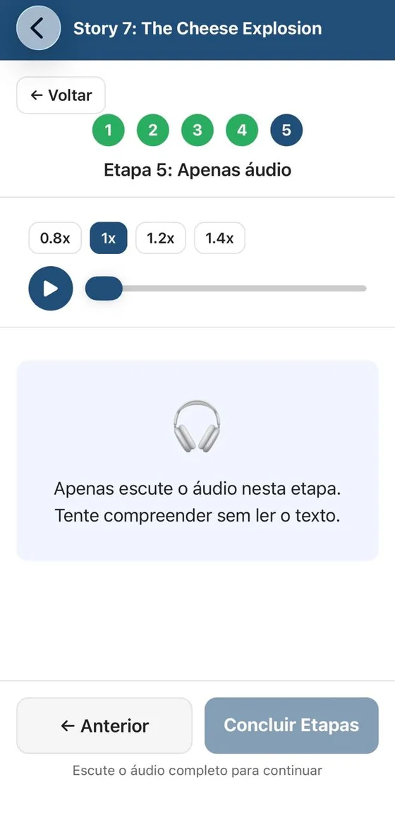Etapa 5 do app: apenas áudio em inglês